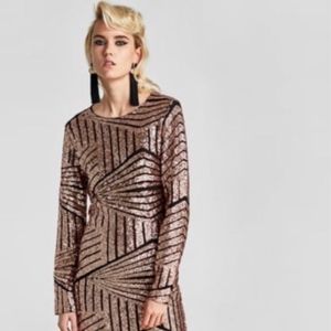 Zara Gold & Black Backless Sequin Body Con Dress